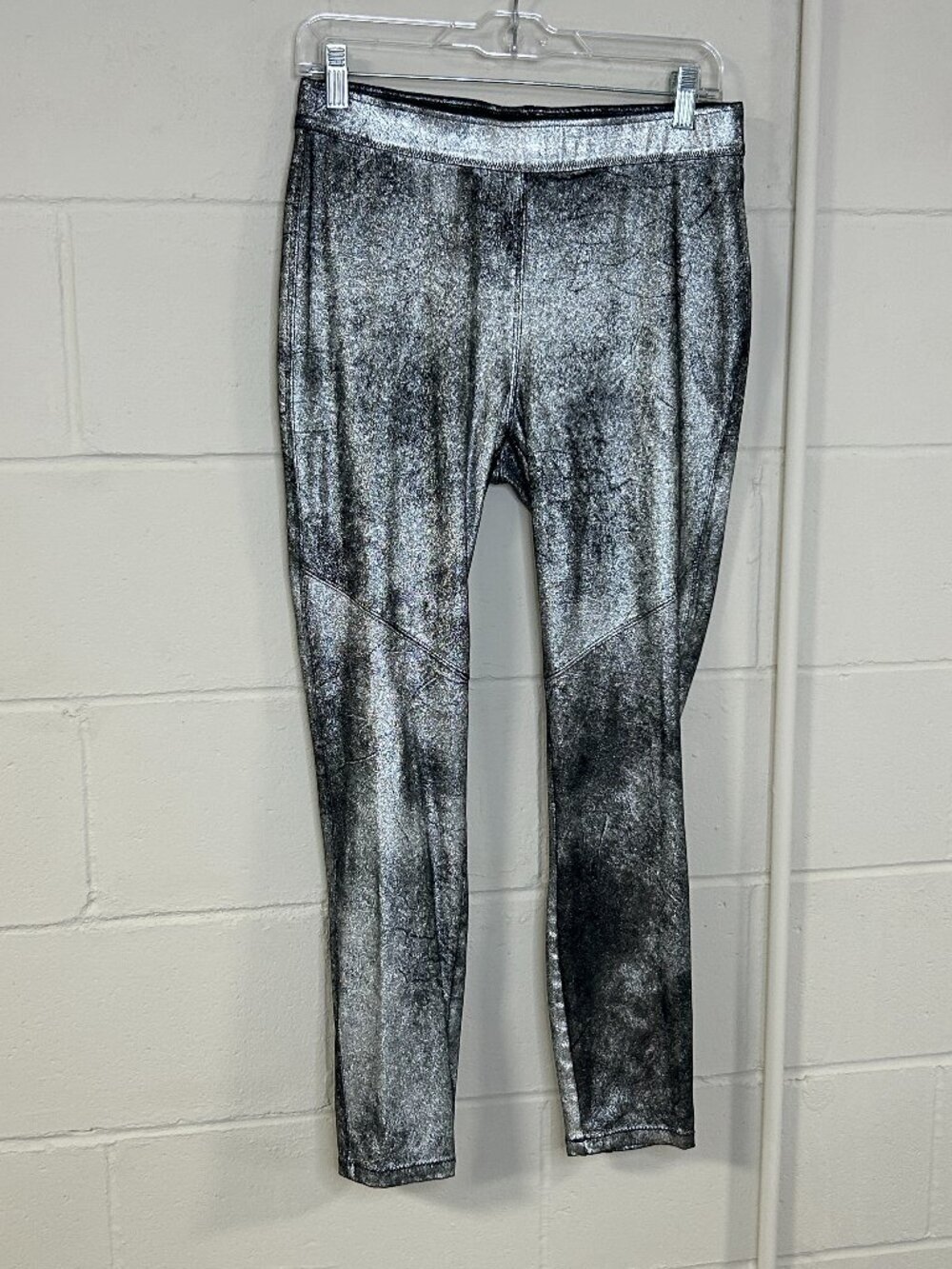 Free People Pants Womens 27 Foil Silver Skinny Leggings Pull On Mid Rise Holiday
